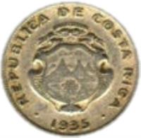 obverse of 25 Céntimos (1935) coin with KM# 171 from Costa Rica. Inscription: 1935