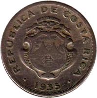 obverse of 1 Colón (1935) coin with KM# 173 from Costa Rica.