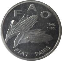 obverse of 1 Lipa - FAO (1995) coin with KM# 13 from Croatia. Inscription: F A O 1945. 1995. FIAT PANIS