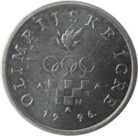 Croatia coin 2 Lipe - Olympics (1996) obverse obverse of 2 Lipe - Olympics (1996) coin with KM# 36 from Croatia. Inscription: OLIMPIJSKE IGRE A A T T L N A 19 96.