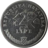 reverse of 2 Lipe - Olympics (1996) coin with KM# 36 from Croatia. Inscription: REPUBLIKA HRVATSKA 2 LIPE