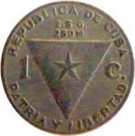 reverse of 1 Centavo (1958) coin with KM# 30 from Cuba. Inscription: 1958