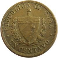 Cuba coin 1 Centavo (1943) obverse obverse of 1 Centavo (1943) coin with KM# 9.2a from Cuba. Inscription: REPUBLICA DE CUBA UN CENTAVO