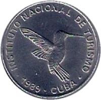 obverse of 10 Centavos - INTUR (1989) coin with KM# 415.2a from Cuba. Inscription: INSTITUTO NACIONAL DE TURISMO · 1989 · CUBA ·