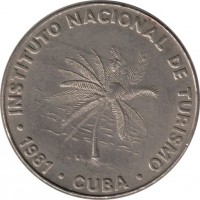 Cuba coin 50 Centavos - INTUR (1981) obverse obverse of 50 Centavos - INTUR (1981) coin with KM# 420 from Cuba. Inscription: INSTITUTO NACIONAL DE TURISMO. · 1981 · CUBA ·