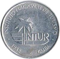 obverse of 10 Centavos - INTUR (1988) coin with KM# 416 from Cuba. Inscription: INSTITUTO NACIONAL DE TURISMO · 1988 · CUBA