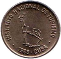 obverse of 1 Centavo - INTUR (1988) coin with KM# 409 from Cuba. Inscription: INSTITUTO NACIONAL DE TURISMO .1988.CUBA.