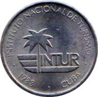 Cuba coin 1 Centavo - INTUR (1988) obverse obverse of 1 Centavo - INTUR (1988) coin with KM# 410 from Cuba. Inscription: INSTITUTO NACIONAL DE TURISMO · 1988 · CUBA ·