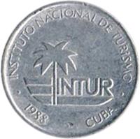 obverse of 5 Centavos - INTUR (1988) coin with KM# 413 from Cuba. Inscription: INSTITUTO NACIONAL DE TURISMO INTUR · 1988 · CUBA ·