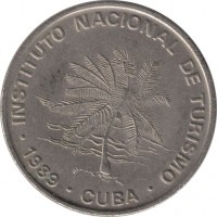 obverse of 50 Centavos - INTUR (1989) coin with KM# 461 from Cuba. Inscription: INSTITUTO NACIONAL DE TURISMO. · 1989 · CUBA ·