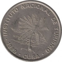 Cuba coin 50 Centavos - INTUR (1989) obverse obverse of 50 Centavos - INTUR (1989) coin with KM# 461 from Cuba. Inscription: INSTITUTO NACIONAL DE TURISMO. · 1989 · CUBA ·