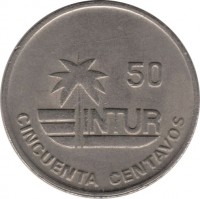 reverse of 50 Centavos - INTUR (1989) coin with KM# 461 from Cuba. Inscription: 50 INTUR CINCUENTA CENTAVOS
