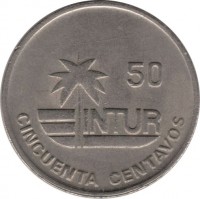 Cuba coin 50 Centavos - INTUR (1989) reverse reverse of 50 Centavos - INTUR (1989) coin with KM# 461 from Cuba. Inscription: 50 INTUR CINCUENTA CENTAVOS