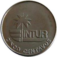 reverse of 5 Centavos - INTUR (1981) coin with KM# 411 from Cuba. Inscription: INTUR CINCO CENTAVOS