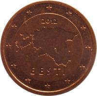 obverse of 2 Euro Cent (2011 - 2016) coin with KM# 62 from Estonia. Inscription: 2012 EESTI