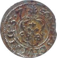 Livonia coin 1 Solidus - Carl X Gustav - Swedish occupation (1654 - 1660) reverse reverse of 1 Solidus - Carl X Gustav - Swedish occupation (1654 - 1660) coin with KM# 50 from Livonia. Inscription: SOLUDVS · CIVI · RIG · 5 · 4 ·