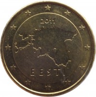 obverse of 10 Euro Cent - 2'nd Map (2011) coin with KM# 64 from Estonia. Inscription: 2011 EESTI