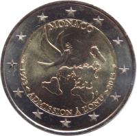 obverse of 2 Euro - Admission to UN (2013) coin with KM# 200 from Monaco. Inscription: MONACO 1993 ADMISSION · L'ONU 2013
