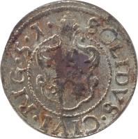 Livonia coin 1 Solidus - Christina (1634 - 1654) reverse reverse of 1 Solidus - Christina (1634 - 1654) coin with KM# 21 from Livonia. Inscription: SOLIDUS CIVI RIGE