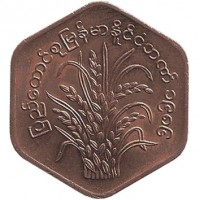 obverse of 25 Pyas - FAO (1986) coin with KM# 50 from Myanmar.