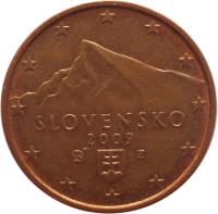 obverse of 5 Euro Cent (2009 - 2015) coin with KM# 97 from Slovakia. Inscription: SLOVENSKO 2009 Z