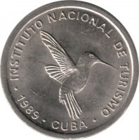 Cuba coin 10 Centavos - INTUR (1989) obverse obverse of 10 Centavos - INTUR (1989) coin with KM# 415.2 from Cuba. Inscription: INSTITUTO NACIONAL DE TURISMO • 1989 • CUBA •