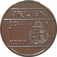 Aruba coin 1 Florin - Willem-Alexander (2014) reverse reverse of 1 Florin - Willem-Alexander (2014) coin with KM# 56 from Aruba. Inscription: ARUBA 2014 1 fLORIN