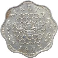 Malta coin 3 Mils (1972 - 2006) obverse obverse of 3 Mils (1972 - 2006) coin with KM# 6 from Malta. Inscription: MALTA 1972