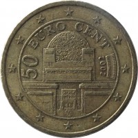 Austria coin 50 Euro Cent - 1'st Map (2002 - 2007) obverse obverse of 50 Euro Cent - 1'st Map (2002 - 2007) coin with KM# 3087 from Austria. Inscription: 50 EURO CENT 2002 VER SACRUM