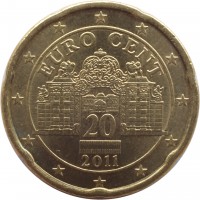 obverse of 20 Euro Cent - 2'nd Map (2008 - 2015) coin with KM# 3140 from Austria. Inscription: EURO CENT 20 2011