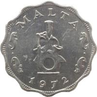 Malta coin 5 Mils (1972 - 1981) obverse obverse of 5 Mils (1972 - 1981) coin with KM# 7 from Malta. Inscription: MALTA 1972