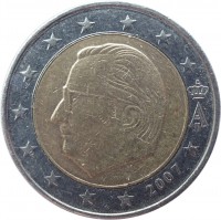 obverse of 2 Euro - Albert II - 2'nd Map; 1'st Type; 1'st Portrait (2007) coin with KM# 246 from Belgium. Inscription: A II 2007