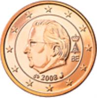 obverse of 1 Euro Cent - Albert II - 2'nd Type; 1'st Portrait (2009 - 2013) coin with KM# 295 from Belgium. Inscription: A II 2012 BE