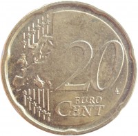 reverse of 20 Euro Cent - Albert II - 2'nd Map; 2'nd Type; 1'st Portrait (2009 - 2013) coin with KM# 299 from Belgium. Inscription: 20 EURO CENT LL