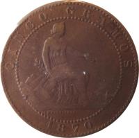 Spain coin 5 Centimos - Provisional Government (1870) obverse obverse of 5 Centimos - Provisional Government (1870) coin with KM# 662 from Spain. Inscription: CINCO GRAMOS 1870 L MARCHIONNI