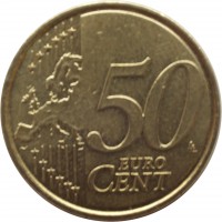 reverse of 50 Euro Cent - Albert II - 2'nd Map; 2'nd Type; 2'nd Portrait (2008) coin with KM# 279 from Belgium. Inscription: 50 EURO CENT LL