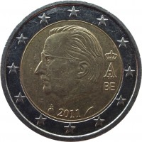 obverse of 2 Euro - Albert II - 2'nd Map; 2'nd Type; 1'st Portrait (2009 - 2013) coin with KM# 302 from Belgium. Inscription: BE 2011