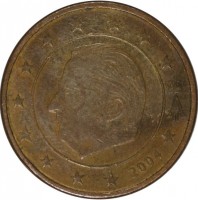obverse of 1 Euro Cent - Albert II - 1'st Type; 1'st Portrait (1999 - 2007) coin with KM# 224 from Belgium. Inscription: A II 2004