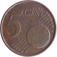 reverse of 5 Euro Cent - Albert II - 1'st Type; 1'st Portrait (1999 - 2007) coin with KM# 226 from Belgium. Inscription: 5 EURO CENT LL