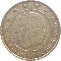 obverse of 10 Euro Cent - Albert II - 1'st Map; 1'st Type; 1'st Portrait (1999 - 2006) coin with KM# 227 from Belgium. Inscription: A II 2001