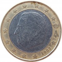 Belgium coin 1 Euro - Albert II - 1'st Map; 1'st Type; 1'st Portrait (1999 - 2006) obverse obverse of 1 Euro - Albert II - 1'st Map; 1'st Type; 1'st Portrait (1999 - 2006) coin with KM# 230 from Belgium. Inscription: A II 2002