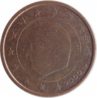 obverse of 2 Euro Cent - Albert II - 1'st Type; 1'st Portrait (1999 - 2007) coin with KM# 225 from Belgium. Inscription: A II 2000