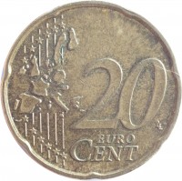 reverse of 20 Euro Cent - Albert II - 1'st Map; 1'st Type; 1'st Portrait (1999 - 2006) coin with KM# 228 from Belgium. Inscription: 20 EURO CENT LL