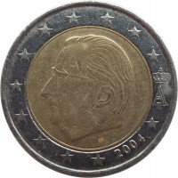 obverse of 2 Euro - Albert II - 1'st Map; 1'st Type; 1'st Portrait (1999 - 2006) coin with KM# 231 from Belgium. Inscription: A II 2000