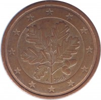 Germany coin 2 Euro Cent (2002 - 2016) obverse obverse of 2 Euro Cent (2002 - 2016) coin with KM# 208 from Germany. Inscription: 2003 A