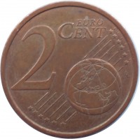 reverse of 2 Euro Cent (2002 - 2016) coin with KM# 208 from Germany. Inscription: 2 EURO CENT LL