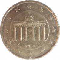 Germany coin 20 Euro Cent - 1'st Map (2002 - 2007) obverse obverse of 20 Euro Cent - 1'st Map (2002 - 2007) coin with KM# 211 from Germany. Inscription: 2006 F