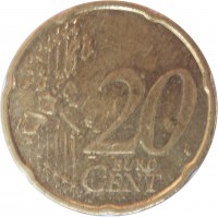 reverse of 20 Euro Cent - 1'st Map (2002 - 2007) coin with KM# 211 from Germany. Inscription: 20 EURO CENT LL