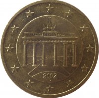 Germany coin 50 Euro Cent - 1'st Map (2002 - 2006) obverse obverse of 50 Euro Cent - 1'st Map (2002 - 2006) coin with KM# 212 from Germany. Inscription: 2002 D