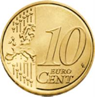 reverse of 10 Euro Cent - 2'nd Map (2007 - 2015) coin with KM# 254 from Germany. Inscription: 10 EURO CENT LL